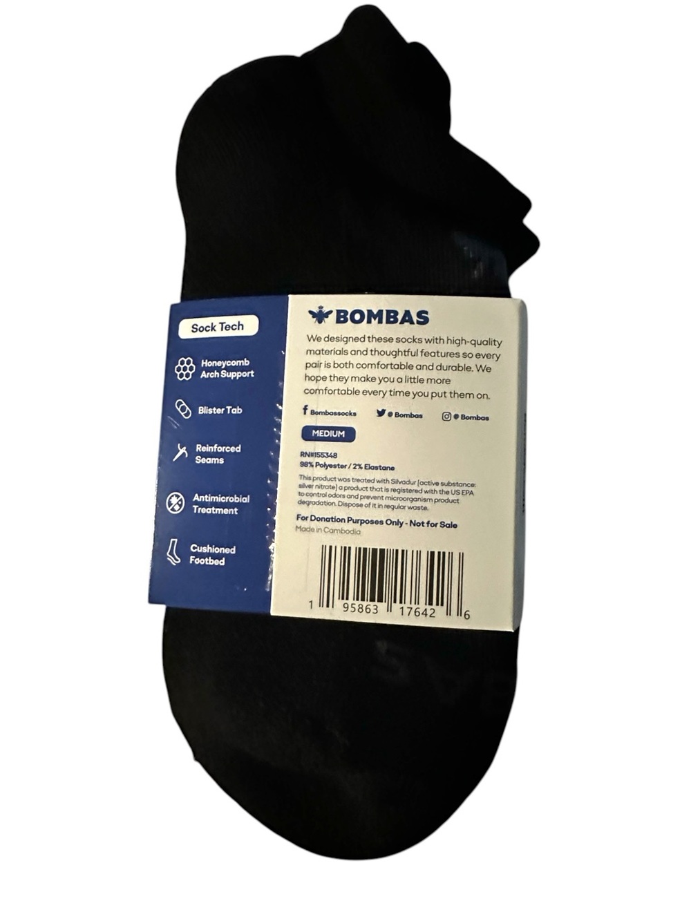 Bombas Black Honeycomb No Show Ankle New Socks Bundle of 3 Pairs Size Medium - Picture 7 of 11